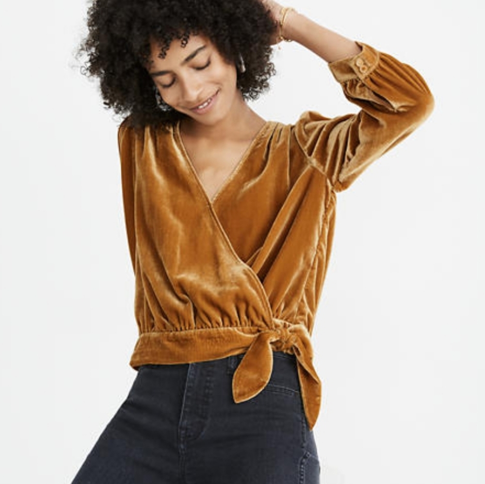 NWT Madewell crushed velvet wrap top in emerald